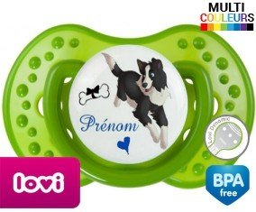Tetine Border collie + prénom embout LOVI Dynamic personnalisée