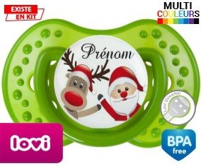 Renne et père noël + prénom : Tétine LOVI Dynamic personnalisée