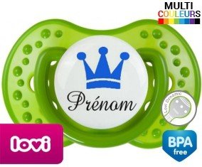 Tetine Couronne bleu + prénom embout LOVI Dynamic personnalisée