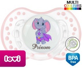 Elephant super héros + prénom: Sucette LOVI Dynamic-su7.fr