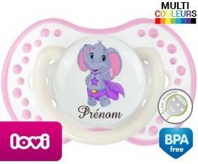 Elephant super héros + prénom: Sucette LOVI Dynamic-su7.fr