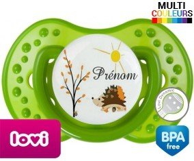 Hérisson soleil + prénom : Sucette LOVI Dynamic personnalisée