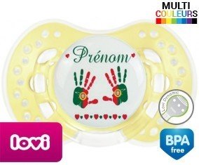 Drapeau portugal et main de bébé + prénom: Sucette LOVI Dynamic-su7.fr
