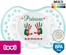 Drapeau portugal et main de bébé + prénom: Sucette LOVI Dynamic-su7.fr