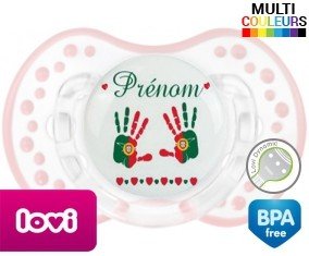 Drapeau portugal et main de bébé + prénom: Sucette LOVI Dynamic-su7.fr