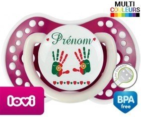 Drapeau portugal et main de bébé + prénom: Sucette LOVI Dynamic-su7.fr