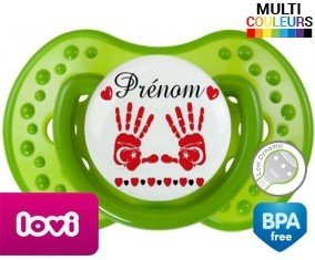 Main de bébé turquie + prénom : Sucette LOVI Dynamic personnalisée