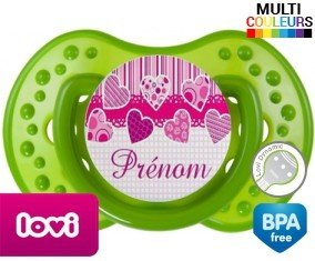 Tetine Originale cœur rose + prénom embout LOVI Dynamic personnalisée