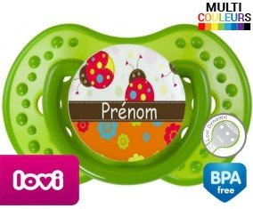 Coccinelles et fleurs + prénom: Sucette LOVI Dynamic-su7.fr