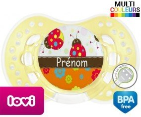 Coccinelles et fleurs + prénom: Sucette LOVI Dynamic-su7.fr