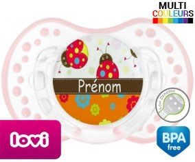 Coccinelles et fleurs + prénom: Sucette LOVI Dynamic-su7.fr