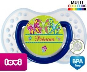 Papillons multicolores + prénom: Sucette LOVI Dynamic-su7.fr