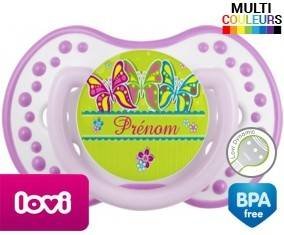Papillons multicolores + prénom: Sucette LOVI Dynamic-su7.fr