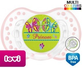 Papillons multicolores + prénom: Sucette LOVI Dynamic-su7.fr