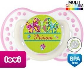 Papillons multicolores + prénom: Sucette LOVI Dynamic-su7.fr