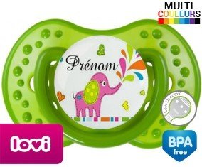 Eléphant rose style2 + prénom: Sucette LOVI Dynamic-su7.fr