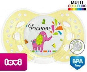 Eléphant rose style2 + prénom: Sucette LOVI Dynamic-su7.fr