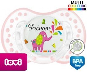 Eléphant rose style2 + prénom: Sucette LOVI Dynamic-su7.fr