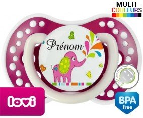 Eléphant rose style2 + prénom: Sucette LOVI Dynamic-su7.fr