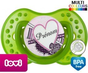 Graphisme cœurs turquie + prénom : Sucette LOVI Dynamic personnalisée