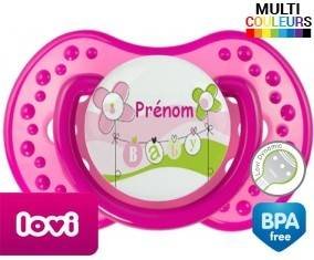 Baby rose fleurs + prénom: Sucette LOVI Dynamic-su7.fr