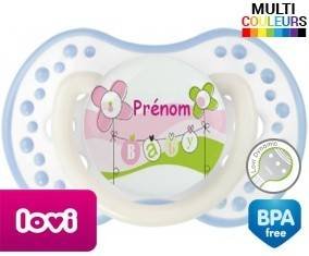 Baby rose fleurs + prénom: Sucette LOVI Dynamic-su7.fr