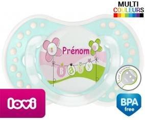 Baby rose fleurs + prénom: Sucette LOVI Dynamic-su7.fr