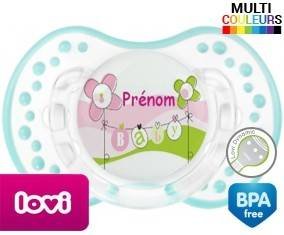 Baby rose fleurs + prénom: Sucette LOVI Dynamic-su7.fr