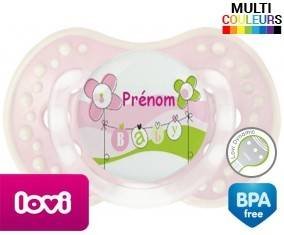 Baby rose fleurs + prénom: Sucette LOVI Dynamic-su7.fr