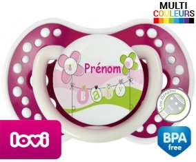 Baby rose fleurs + prénom: Sucette LOVI Dynamic-su7.fr