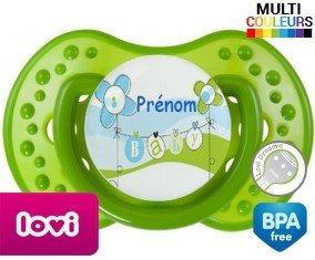 Baby bleu fleurs + prénom: Sucette LOVI Dynamic-su7.fr