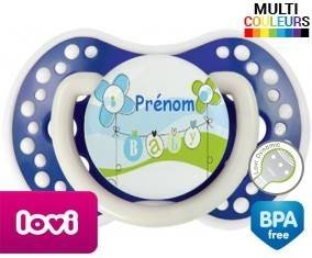 Baby bleu fleurs + prénom: Sucette LOVI Dynamic-su7.fr