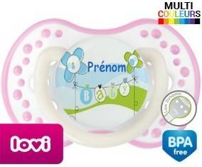 Baby bleu fleurs + prénom: Sucette LOVI Dynamic-su7.fr