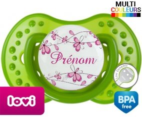 Fleurs rose + prénom: Sucette LOVI Dynamic-su7.fr