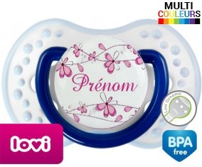 Fleurs rose + prénom: Sucette LOVI Dynamic-su7.fr