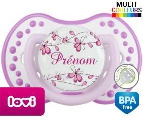 Fleurs rose + prénom: Sucette LOVI Dynamic-su7.fr