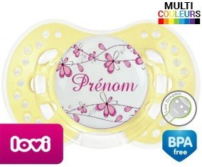 Fleurs rose + prénom: Sucette LOVI Dynamic-su7.fr