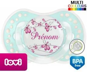 Fleurs rose + prénom: Sucette LOVI Dynamic-su7.fr