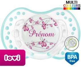 Fleurs rose + prénom: Sucette LOVI Dynamic-su7.fr