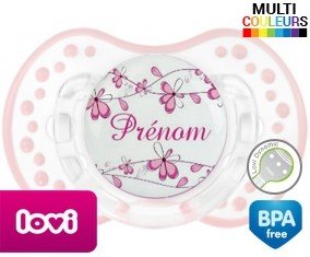 Fleurs rose + prénom: Sucette LOVI Dynamic-su7.fr