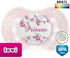 Fleurs rose + prénom: Sucette LOVI Dynamic-su7.fr