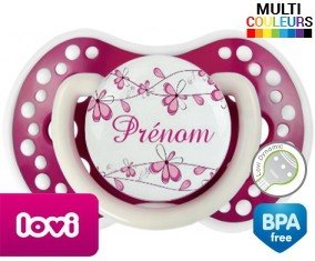 Fleurs rose + prénom: Sucette LOVI Dynamic-su7.fr