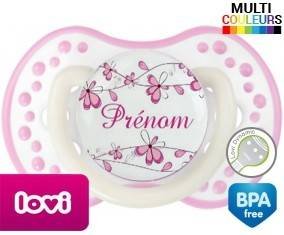 Fleurs rose + prénom: Sucette LOVI Dynamic-su7.fr