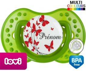 Papillons rouge + prénom : Sucette LOVI Dynamic personnalisée