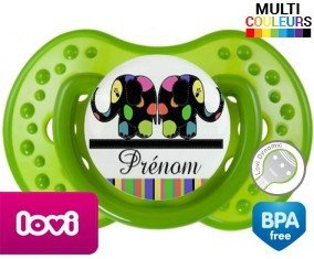 Eléphant multicolore + prénom : Sucette LOVI Dynamic personnalisée