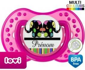Eléphant multicolore + prénom: Sucette LOVI Dynamic-su7.fr