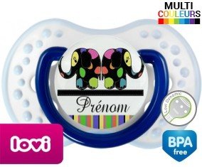 Eléphant multicolore + prénom: Sucette LOVI Dynamic-su7.fr