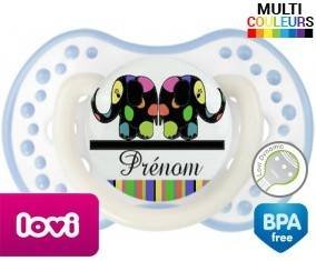 Eléphant multicolore + prénom: Sucette LOVI Dynamic-su7.fr