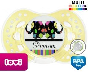 Eléphant multicolore + prénom: Sucette LOVI Dynamic-su7.fr