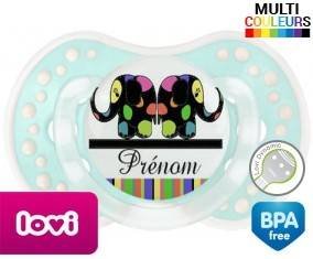 Eléphant multicolore + prénom: Sucette LOVI Dynamic-su7.fr